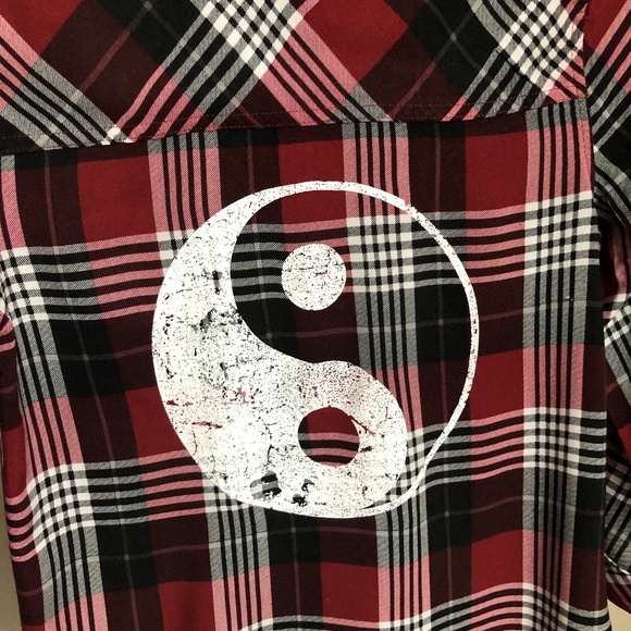 Plaid long sleeve button down top graphic back XS - Picture 4 of 5